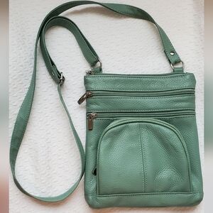 Mint Green Crossbody Purse, Faux Leather, Lots Of Pockets